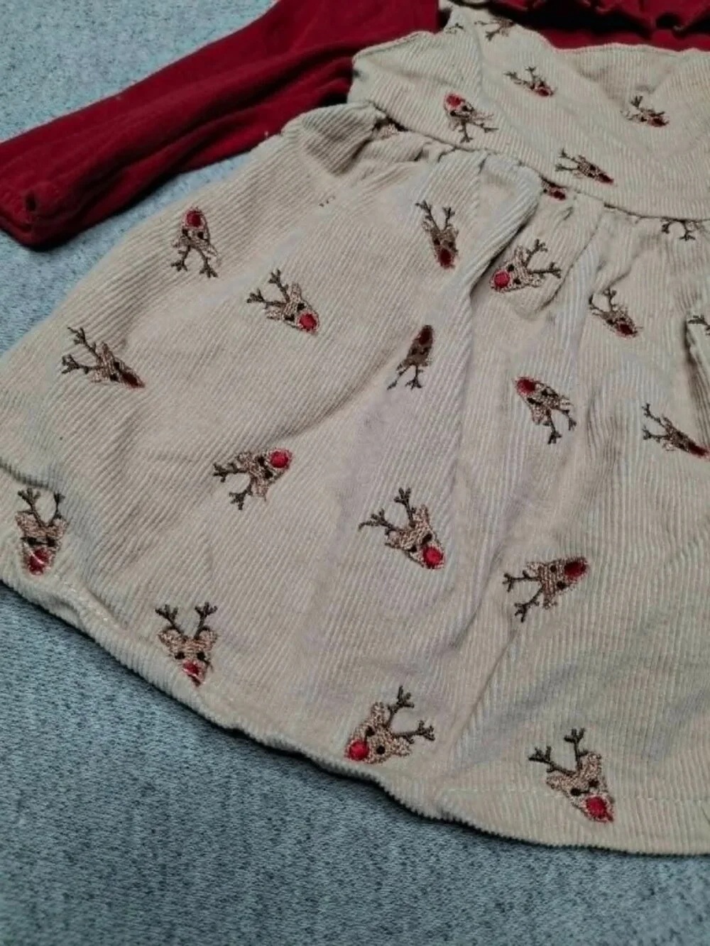 12M Baby Girl Christmas Reindeer Dress Set| Holiday Pinafore Long Sleeve